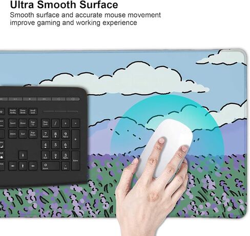 Anime Lavender Desk Mat, Cute Mousepad, Kawaii Landscape Japan Deskmat Mat, Green Purple Blue XL Large XXL Gaming Keyboard Mouse Pad in Kuwait