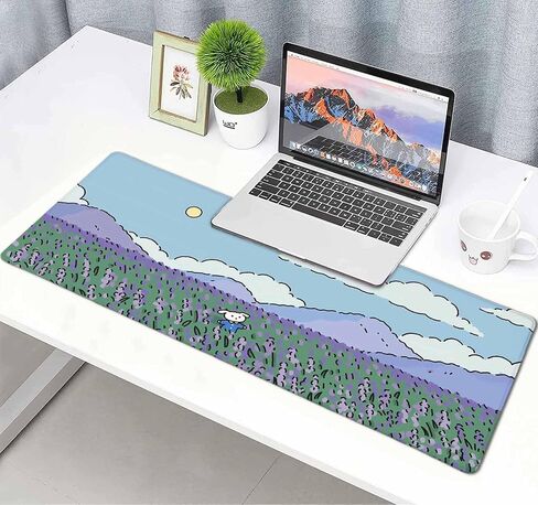 Anime Lavender Desk Mat, Cute Mousepad, Kawaii Landscape Japan Deskmat Mat, Green Purple Blue XL Large XXL Gaming Keyboard Mouse Pad in Kuwait
