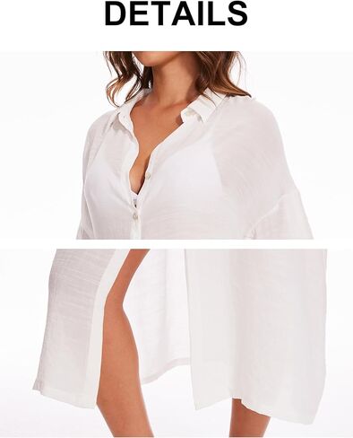 فستان سباحة نسائي بغطاء للقميص بأزرار سفلية، فستان طويل للشاطئ بأكمام قصيرة، كيمونو in Kuwait