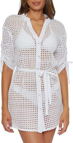 BECCA Gauzy & Lace Mesh Dress, Collared Button-up, Casual, Beach Cover Ups for Women in Saudi Arabia