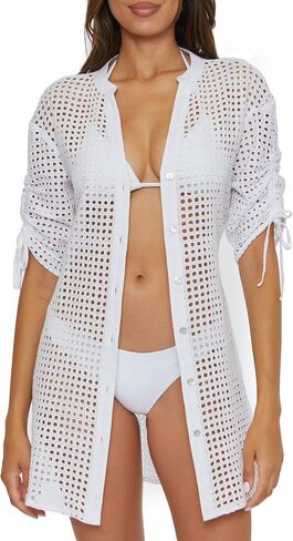 BECCA Gauzy & Lace Mesh Dress, Collared Button-up, Casual, Beach Cover Ups for Women in Saudi Arabia