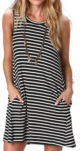 Alaster Women’s Tank Casual Dress Summer Loose Striped T-Shirt Dresses Sleeveless Sundress with Pockets in Saudi Arabia