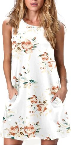 Alaster Women’s Tank Casual Dress Summer Loose Striped T-Shirt Dresses Sleeveless Sundress with Pockets in Saudi Arabia