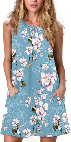 Alaster Women’s Tank Casual Dress Summer Loose Striped T-Shirt Dresses Sleeveless Sundress with Pockets in Kuwait