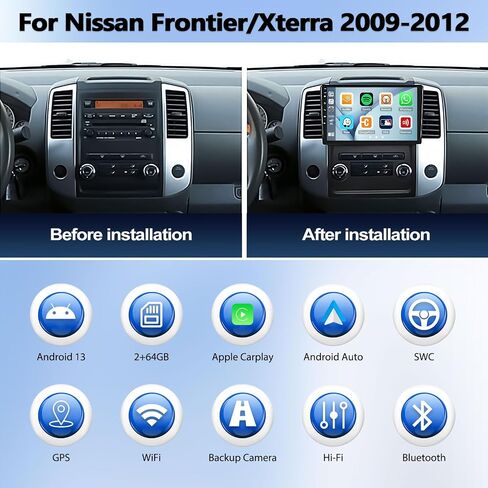 2G+64G Android 13 Car Stereo for Nissan Frontier 2009-2012 with Apple Carplay and Android Auto,9'' Touchscreen Car Radio with WiFi,GPS Navigation,Bluetooth,FM/RDS Radio,SWC,HIFI,Dual USB+Backup Camera in Saudi Arabia