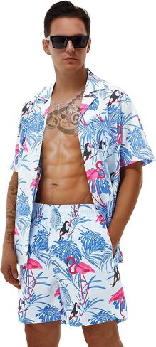 Men's Hawaiian Matching Set Summer Beach Outfits 2 Piece Flower Tropical Short Sleeve Cuban Shirts and Shorts Suits in Saudi Arabia