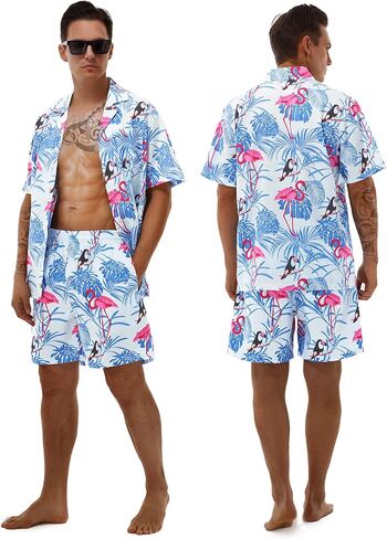 Men's Hawaiian Matching Set Summer Beach Outfits 2 Piece Flower Tropical Short Sleeve Cuban Shirts and Shorts Suits in Saudi Arabia