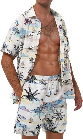 Men's Hawaiian Matching Set Summer Beach Outfits 2 Piece Flower Tropical Short Sleeve Cuban Shirts and Shorts Suits in Saudi Arabia