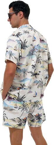 Men's Hawaiian Matching Set Summer Beach Outfits 2 Piece Flower Tropical Short Sleeve Cuban Shirts and Shorts Suits in Saudi Arabia