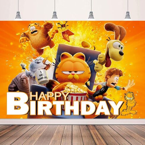 Garfied Birthday Decorations Banner Backdrop Cute Cat Theme Birthday Party Supplies 5x3 Ft Happy Birthday Party Decorations Tangerine Yellow Birthday Party Photography Backdrop in Saudi Arabia
