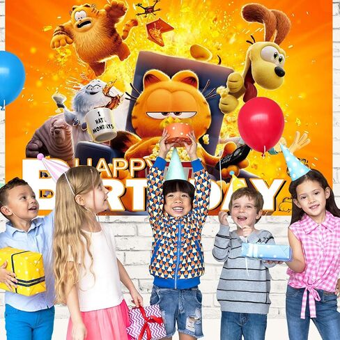 Garfied Birthday Decorations Banner Backdrop Cute Cat Theme Birthday Party Supplies 5x3 Ft Happy Birthday Party Decorations Tangerine Yellow Birthday Party Photography Backdrop in Saudi Arabia