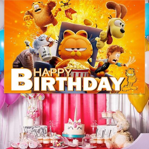 Garfied Birthday Decorations Banner Backdrop Cute Cat Theme Birthday Party Supplies 5x3 Ft Happy Birthday Party Decorations Tangerine Yellow Birthday Party Photography Backdrop in Saudi Arabia
