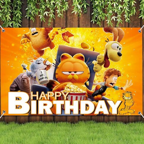 Garfied Birthday Decorations Banner Backdrop Cute Cat Theme Birthday Party Supplies 5x3 Ft Happy Birthday Party Decorations Tangerine Yellow Birthday Party Photography Backdrop in Saudi Arabia