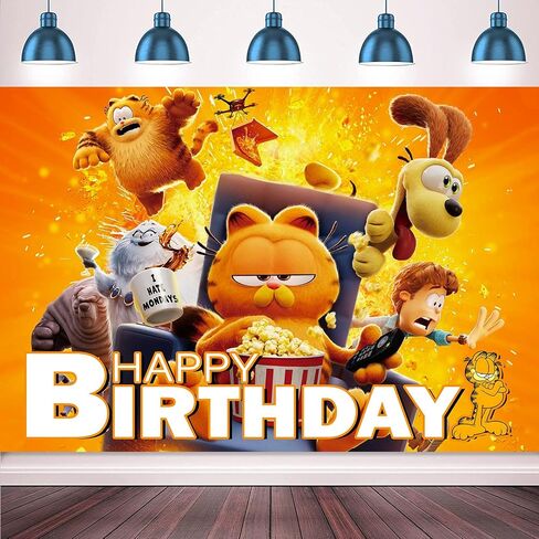 Garfied Birthday Decorations Banner Backdrop Cute Cat Theme Birthday Party Supplies 5x3 Ft Happy Birthday Party Decorations Tangerine Yellow Birthday Party Photography Backdrop in Saudi Arabia