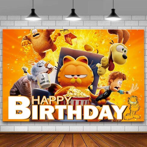 Garfied Birthday Decorations Banner Backdrop Cute Cat Theme Birthday Party Supplies 5x3 Ft Happy Birthday Party Decorations Tangerine Yellow Birthday Party Photography Backdrop in Saudi Arabia