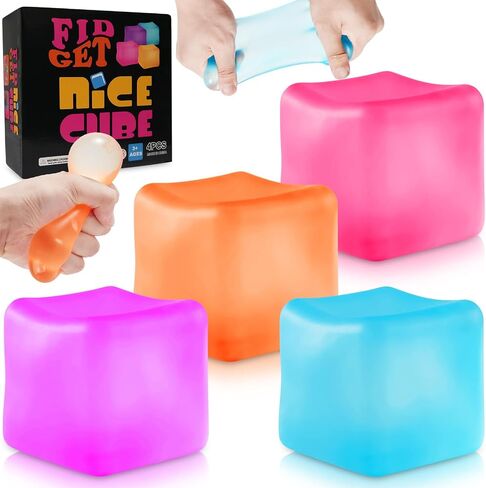 Fidget Ice Cube Stress Balls, 4Pcs Stress Balls for Kids, Fidget Toys Adults Stress Relief Squeeze Ball, Square Shape Hand Exercise Ball, Sensory Toys for Autistic (Gel Sugar Cube 4pack) in Saudi Arabia