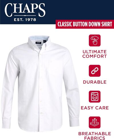 Chaps Men's Shirt - Relaxed Fit Comfort Stretch Button Down Oxford Shirt - Causal Long Sleeve Cotton Shirt for Men (M-4XL) in Saudi Arabia