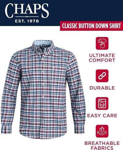 قميص رجالي من Chaps - قميص أكسفورد مريح ومطاط بأزرار سفلية - قميص قطني كاجوال بأكمام طويلة للرجال (M-4XL) in Kuwait