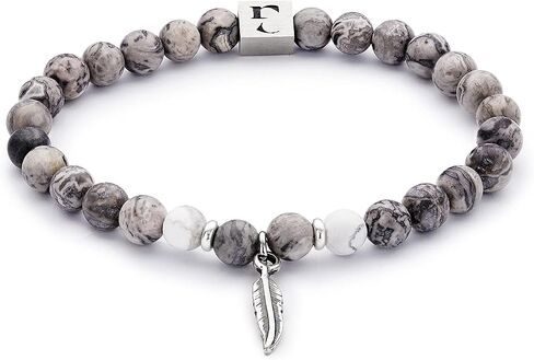 Galis Beaded Bracelets for Men - Gemstone Bracelet with Picasso Jasper Beads & Feather Pendant Makes It a Great Gift for Him, Our Bead Bracelets Made of High Quality Gemstones on Stretching Cord 7"-8" in Saudi Arabia