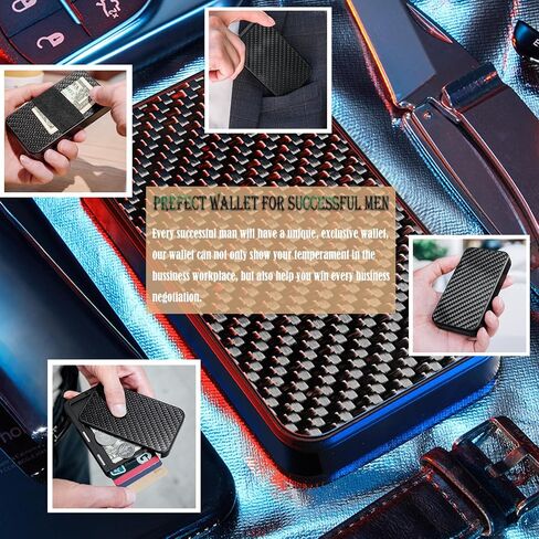 Slim Wallet for Men, Pop up Wallet RFID Blocking Mens Wallet Bussiness Card Holder for Men Carbon Fiber Fornt Pocket Minimalist Wallet (Carbon Fiber) in Saudi Arabia