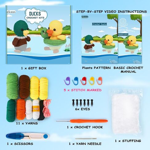 ekaus Crochet Kit for Beginners, Crochet Starter Kit with Step-by-Step Video Tutorials, Crochet DIY Knitting Supplies for Adults Kids, Crochet Rabbits(45%+ Yarn) in Saudi Arabia