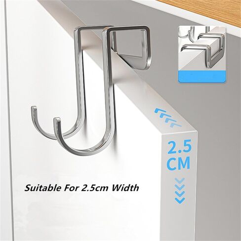 Cabinet Door Hooks, Double Hooks Storage， Over Door Shower Hook, Stainless Steel Over Door Hook for Kitchen, Hanger Hook for Bathroom, Closet, Cabinet Cupboard, Shower, Drawer, Wardrobe in Saudi Arabia