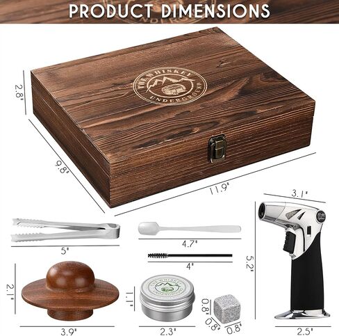 Bourbon, Whiskey Smoker Kit - Cocktail Smoking Kit with Butane Torch, Smoke Top, Whiskey Stones - Apple, Cherry, Oak, Walnut Wood Chips - Premium Wooden Box. No Butane in Saudi Arabia
