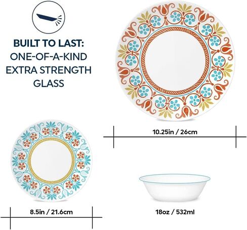 Corelle Vitrelle 4-Pieces 8.5" Glass Salad/Appetizer Plates, Chip & Crack Resistant Glass Dinnerware Set Plates, Bella Faenza in Saudi Arabia