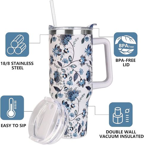40 oz Tumbler with Handle and Straw, Stainless Steel Insulated Tumbler with Leak Proof Lid and Straw Lid,Reusable Water Bottle Vacuum Travel Coffee Mug Cup,Dishwasher Safe Keep Drinks Cold and Hot in Saudi Arabia