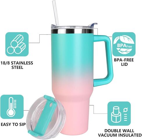 40 oz Tumbler with Handle and Straw, Stainless Steel Insulated Tumbler with Leak Proof Lid and Straw Lid,Reusable Water Bottle Vacuum Travel Coffee Mug Cup,Dishwasher Safe Keep Drinks Cold and Hot in Saudi Arabia