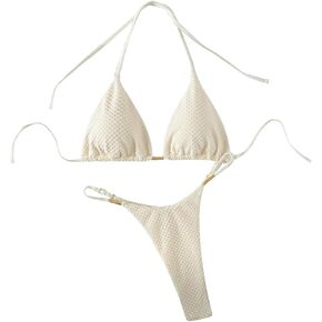 GORGLITTER Women's G String Thong Bikini Set Halter Triangle High Cut Swimsuit Bathing Suit