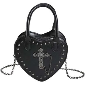 Cute Black Gothic Purse Crossbody Heart Shaped Handbag for Women New Satchel Bag