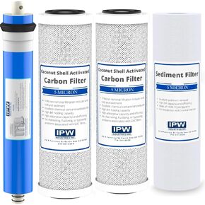 Complete 4-Pack Replacement Filter Kit for Krystal Pure KR15 RO System - Includes Membrane, Carbon Block Filters & Polypropylene Sediment Filter