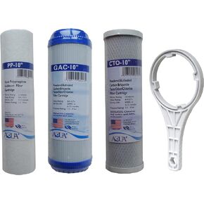 Universal Reverse Osmosis RO Replacement Set of 3 filter cartridges : Sediment, GAC, CTO Carbon Block for undersink RO. 3 Pk. Size: 10"x2.5"