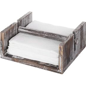 MyGift Torched Wood Square Flat Napkin Holder for Table with Weighted Arm, Farmhouse Style Dining Cocktail Napkin Holder