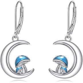Mushroom Earrings 925 Sterling Silver Moon Dangle Earrings Drop Earrings Mushroom Jewelry Birthday Gifts for Women Girls