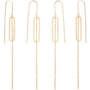 Beebeecraft 1 Box 10Pcs 78mm Ear Threads 18K Gold Plated Ear Wire Long String Earring Threader Pull Through Threaded Chain with Oval Tassel for Jewellery Making