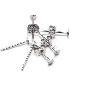 100pcs/lot Stainless Steel Blank Post Earring Studs Base Pins with Stainless Steel Butterfly Earring Backs Earrings Accessories for DIY Jewelry Making Earring Backs and Findings Stainless Steel, 3mm