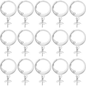 20 Pieces Stainless Steel Round Leverback Earring Hooks Hypoallergenic French Earwires Hooks with Pearl Flower Cap Pins Earring Supplies for DIY Jewelry Making Findings