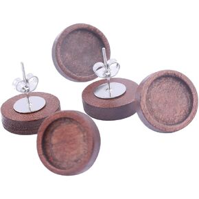 50pcs Wood Stud Earrings Bezel Blanks 12mm Cabochon Wooden Base Setting DIY Stainless Steel Ear Posts Findings with Backings