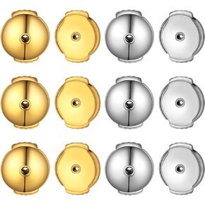 12pcs Stainless Steel Locking Earring Backs Hypoallergenic Secure No-Pain Spring Earring Backs Stoppers Replacements for DIY Diamond Studs Earrings Notched Posts, 2 Colors