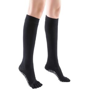 Yoga Pilates Toe Socks Toeless Socks with Grips for Women Non Slip Cushioned Knee Highs Over Calf Socks