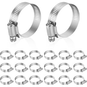 Hose Clamp, Stainless Steel Hose Clamps 1 1/4 Inch to 2 1/4 Inch, Large Adjustable Worm Gear Hose Clamps Assortment Kit Pipe Tool for Fuel Line, Plumbing, Automotive Mechanical, 20 PCS Hose Clamp Set
