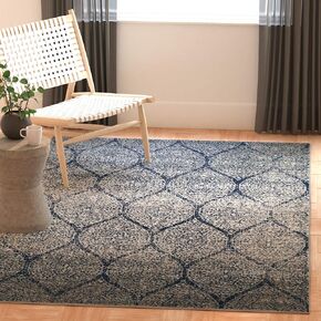 SAFAVIEH Madison Collection Accent Rug - 3' x 5', Navy & Silver, Glam Ogee Trellis Distressed Design, Non-Shedding & Easy Care, Ideal for High Traffic Areas in Entryway, Living Room, Bedroom (MAD604G)