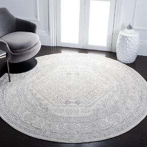 SAFAVIEH Adirondack Collection Area Rug - 10' Round, Ivory & Silver, Oriental Medallion Design, Non-Shedding & Easy Care, Ideal for High Traffic Areas in Living Room, Bedroom (ADR108B)