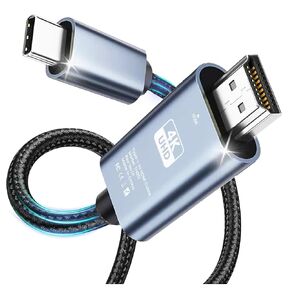 USB C to HDMI Cable [4K UHD], 6.6FT Aluminum Type C to HDMI 2.0 Video Cable Braided, Thunderbolt 3 & 4 Compatible for iPhone 15 Series Chromebook, MacBook Pro/Air 2023, iPad Pro, iMac,S23