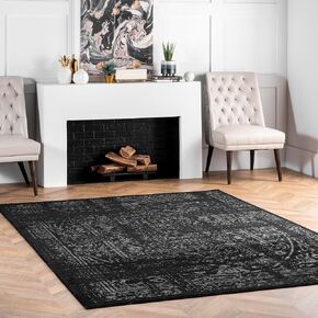 nuLOOM Arlena Vintage Traditional Area Rug - 8x10 Area Rug Modern/Contemporary Black/Grey Rugs for Living Room Bedroom Dining Room Kitchen