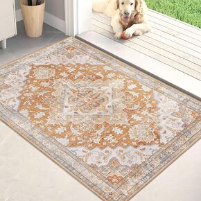 Small Rug 2x3 Blue Boho Bathroom Rugs for Bedroom Entryway Throw Kitchen Rugs Non Slip Washable Vintage Area Rug Low Pile Indoor Doormat Distressed Thin Carpet
