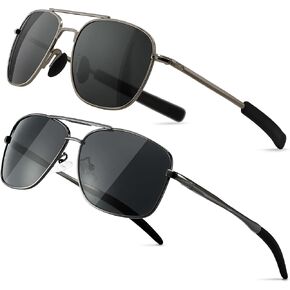 SUNGAIT Military Style Polarized Pilot Aviator Sunglasses and Square Aviator Sunglasses for Men UV400 Protection