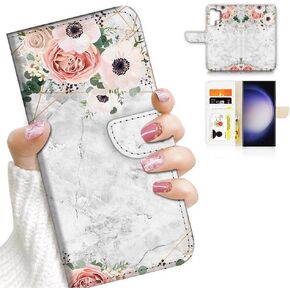 for Samsung S23 Ultra, Samsung Galaxy S23 Ultra, Art Designed Flip Wallet Style Cover Case Flower Butterfly Painting Full Body Protection AD003 (#24878 Red Gothic Rose s23u)